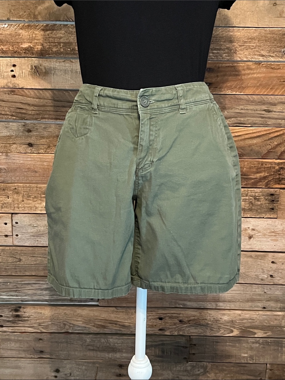 High-Waist Olive Utility Bermuda Shorts